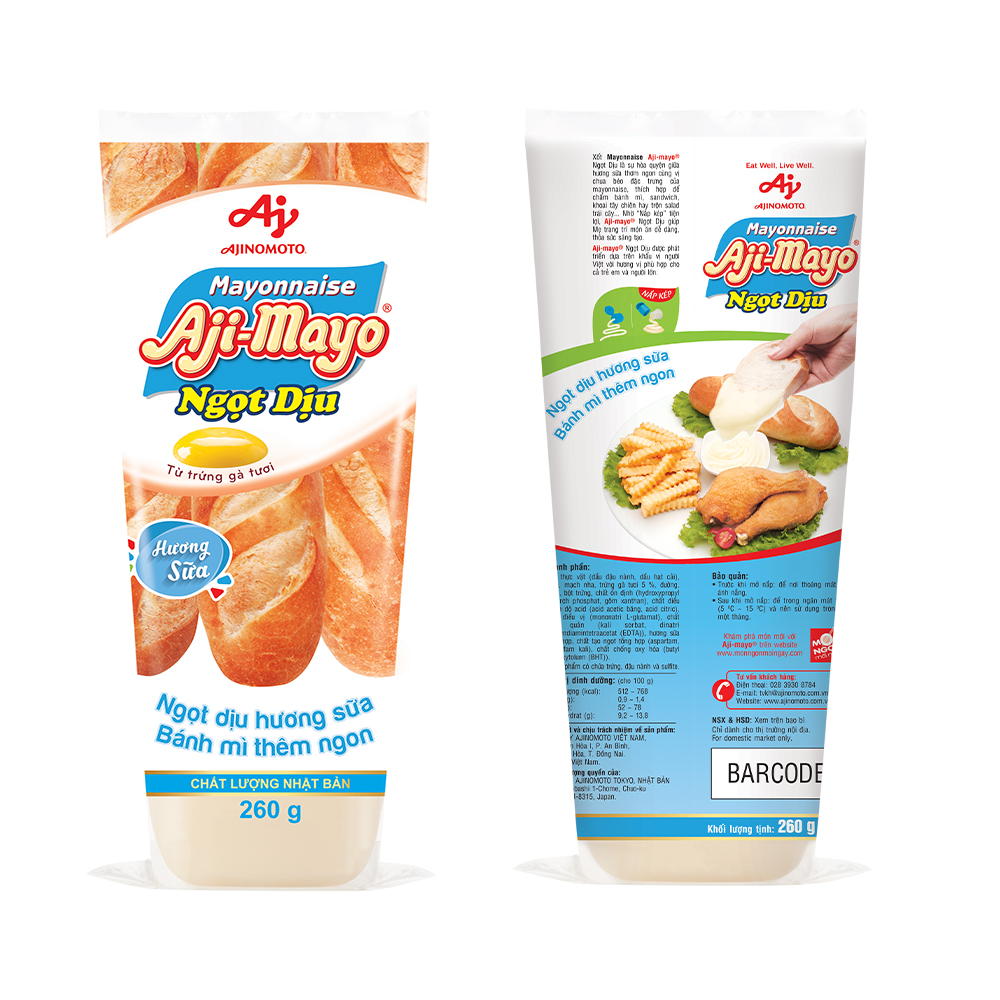 Combo 2 Tuýp Xốt Mayonnaise Aji-mayo® Vị Ngọt Dịu 260g/Tuýp