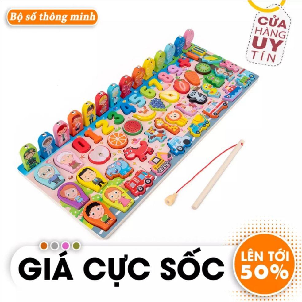 Bộ bảng số thông minh bằng gỗ 63 chi tiết - Đồ chơi câu cá, ghép hình và ghép số thông minh cho bé