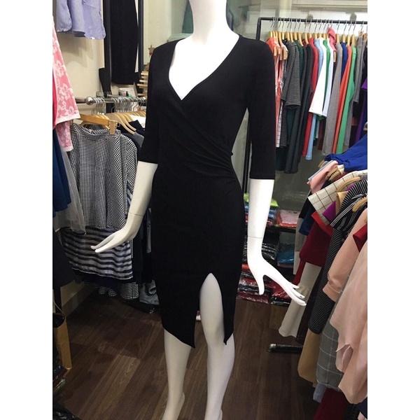 F251 ĐẦM ÔM BODY CỔ TIM ĐẮP CHÉO XẺ TÀ, NHÚNG EO