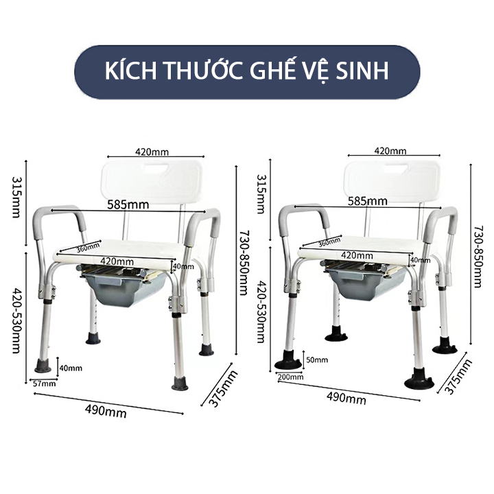 Ghế đi vệ sinh cho người già kèm ghế tắm có tay vịn tựa lưng chắc chắn, Ghế tắm cho người bệnh, Ghế đi vệ sinh kèm bô vệ sinh cho người ốm