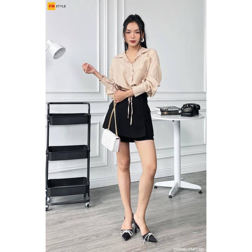 Áo sơ mi nữ FM Style cổ bẻ tay dài rút dây eo thời trang tiểu thư xinh xắn phong cách Hàn Quốc 22121121