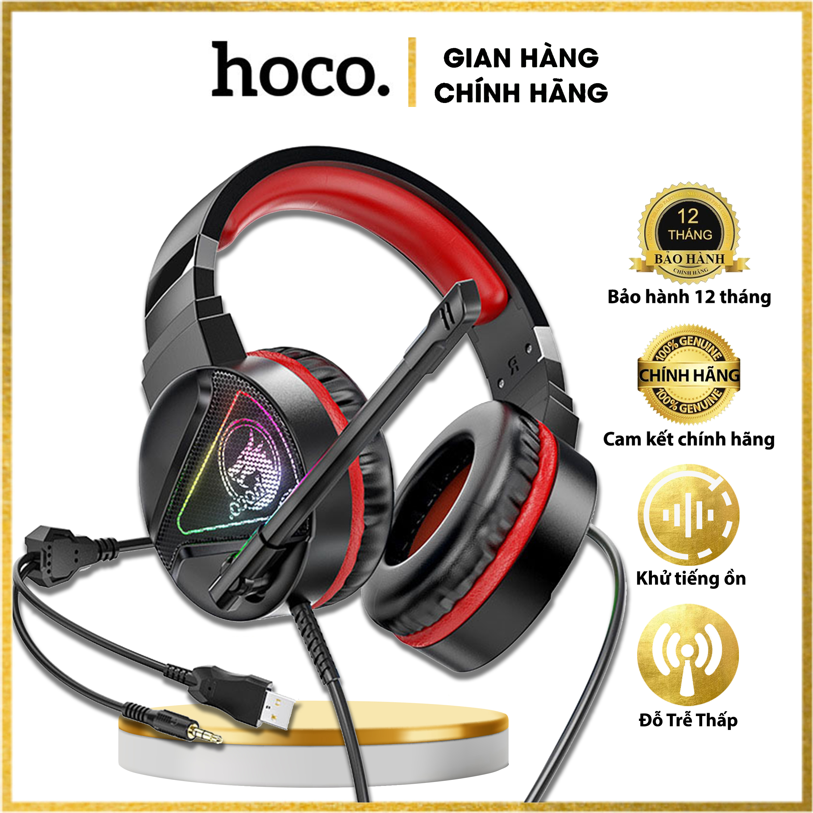 Tai Nghe Chơi Game HOCO W104, Thiết kế đèn LED ngầu, thêm quyến rũ khi chơi game, trông thời trang hơn ,  Có Dây, Kèm Micro - Hàng chính hãng