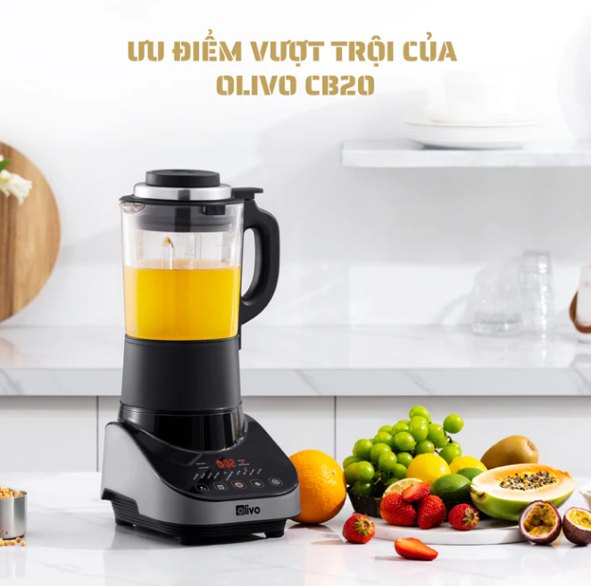 Máy Nấu Sữa Hạt, Máy Làm Sữa Hạt OLIVO CB20 Thương Hiệu Mỹ Cao Cấp Gồm 12 Chức Năng Xay Nấu Độ Ồn Thấp Kèm Cối Xay Khô Tự Vệ Sinh Khử Khuẩn Công Suất 1000W - Hàng Chính Hãng