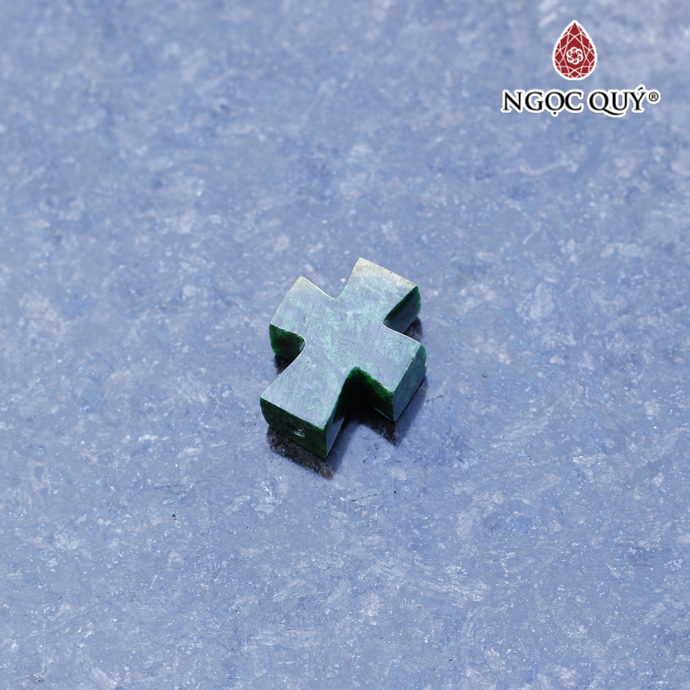 Mặt dây chuyền thánh giá xỏ ngang đá cẩm thạch sơn thủy 19.5x16.8x7mm mệnh hỏa, mộc - Ngọc Quý Gemstones