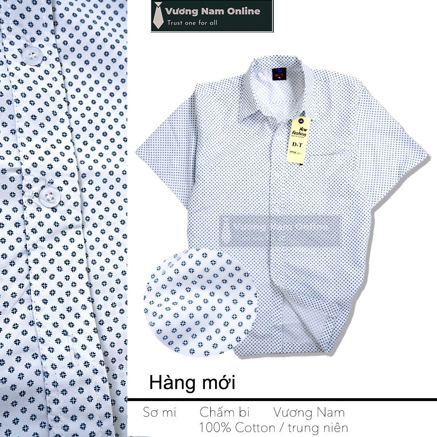 Áo sơ mi nam trung niên form rộng họa tiết ngắn tay vải cotton