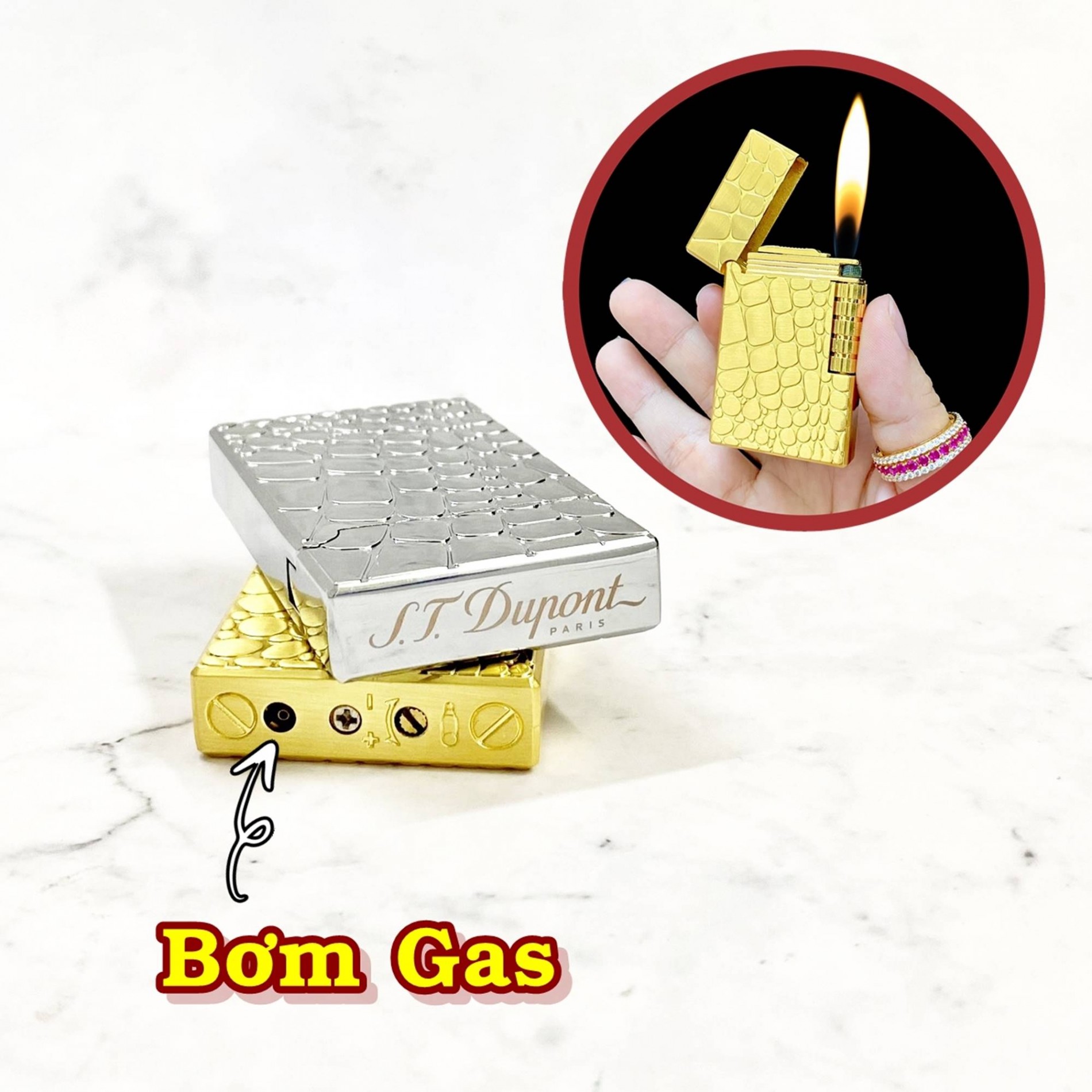 Bật lửa hột quẹt Dupont vân cá sấu M32 (S.T. DUPONT) - xài gas