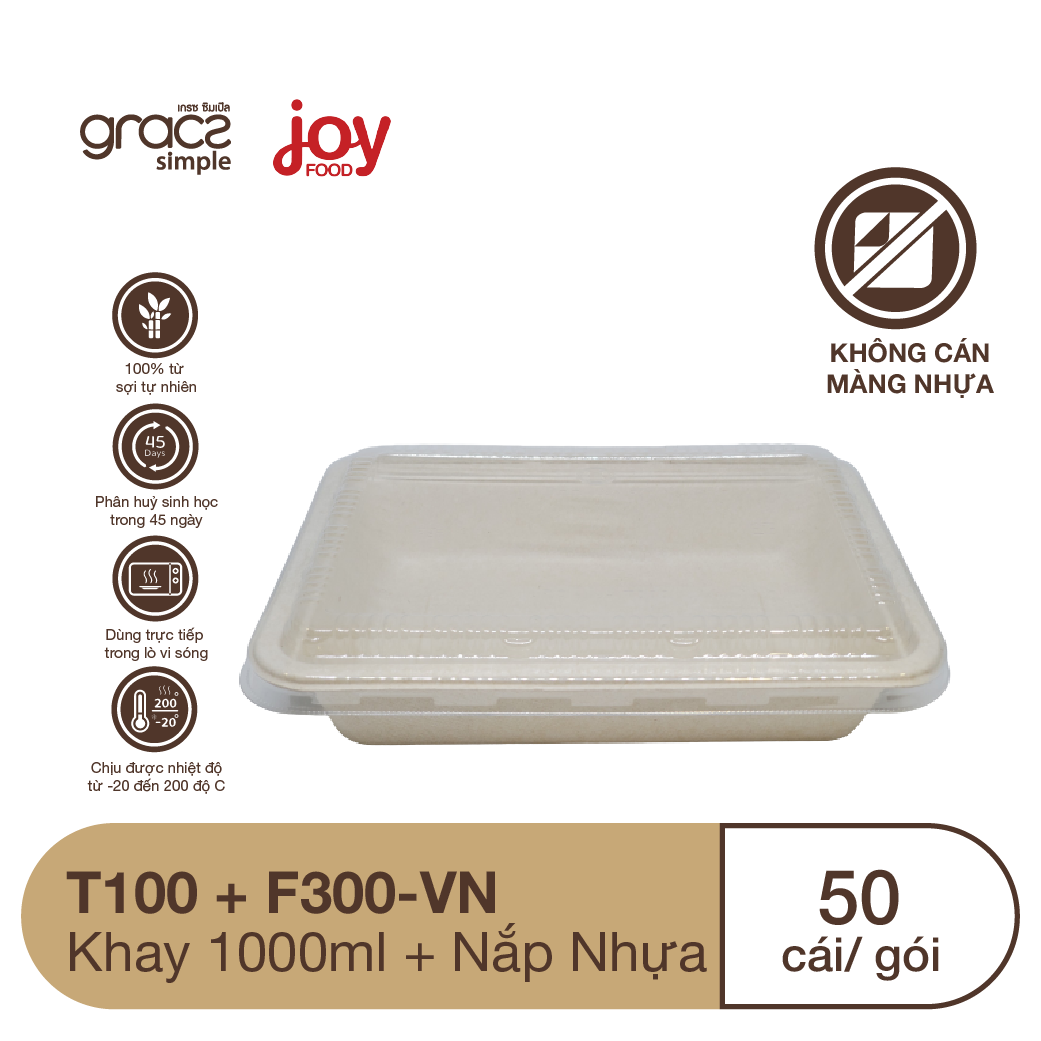 50 khay bã mía Thái Lan 1000ml/ Kèm Nắp Nhựa