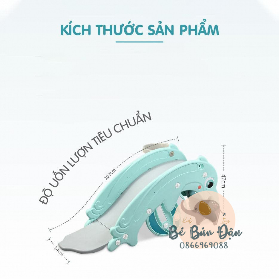 Cầu Trượt Kết Hợp Bập Bênh Và Chơi Bóng Rổ Đa Năng 3in1 Cho Bé Thiết Kế Hình Chú Ếch Đáng Yêu