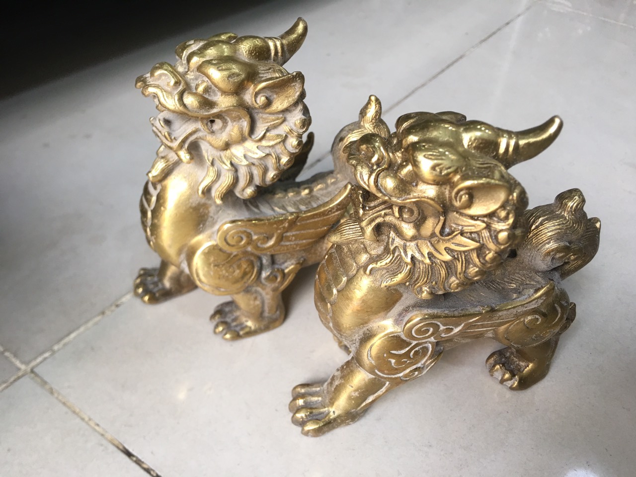 Cặp Tỳ Hưu Đúc Bằng Đồng Cao 10cm,Vật Phẩm Phong Thủy