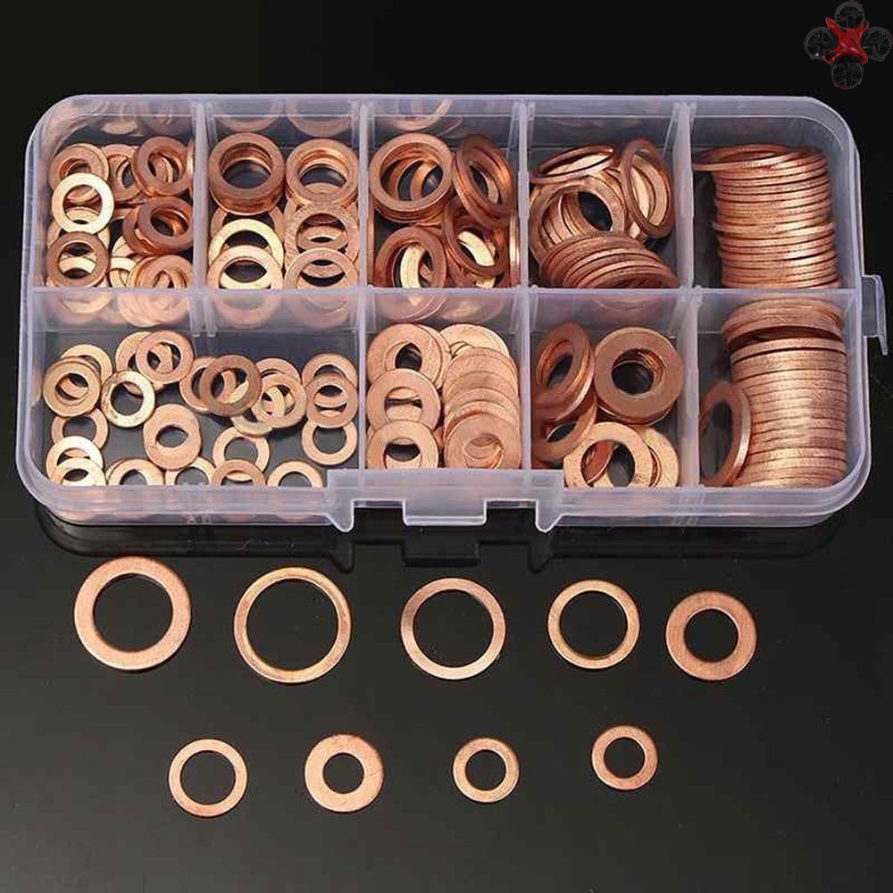 Set 200 Vòng Đệm Bằng Đồng M5-M14 Kèm Hộp Đựng Tiện Dụng