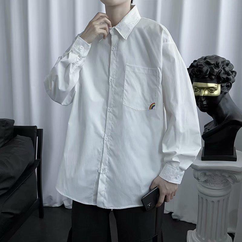 NEW KOREAN STYLE Áo Sơ Mi Nam Tay Dài Màu Sắc Cầu Vồng Cá Tính