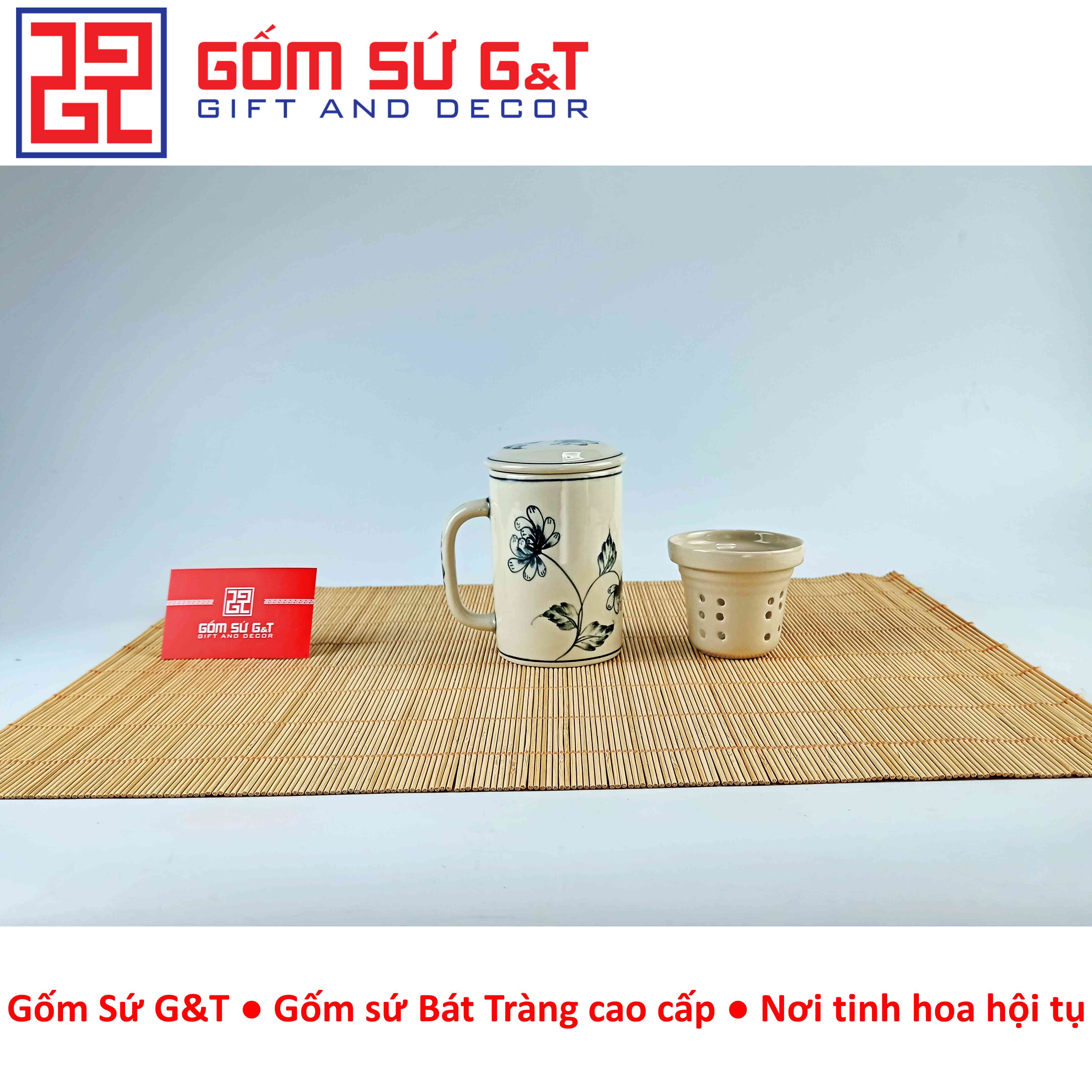 Cốc lọc trà vẽ hoa cúc tràm Gốm Sứ G&T