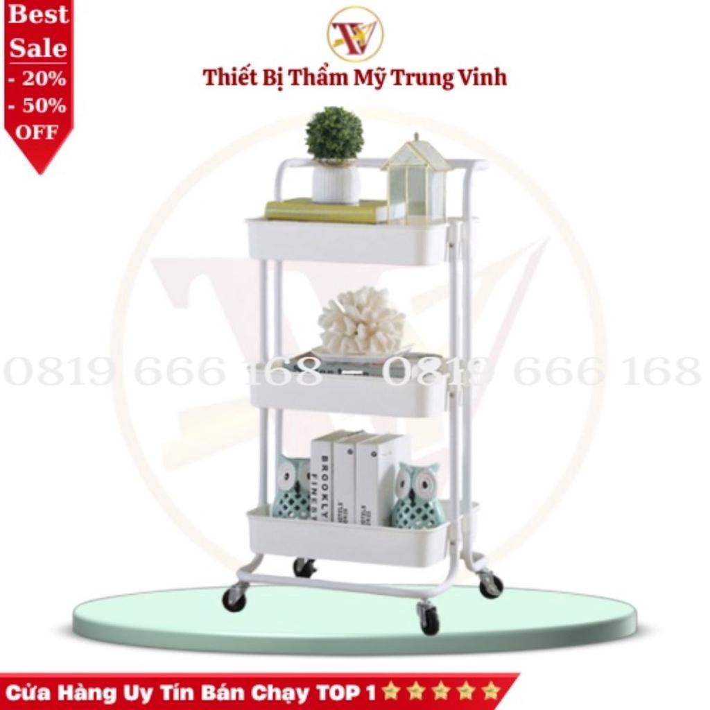 Xe Đẩy 3 Tầng Trang Trí Tiện Lợi Cao Cấp Đa Năng Nhựa ABS Có Bánh Xe Chịu Lực 50kg