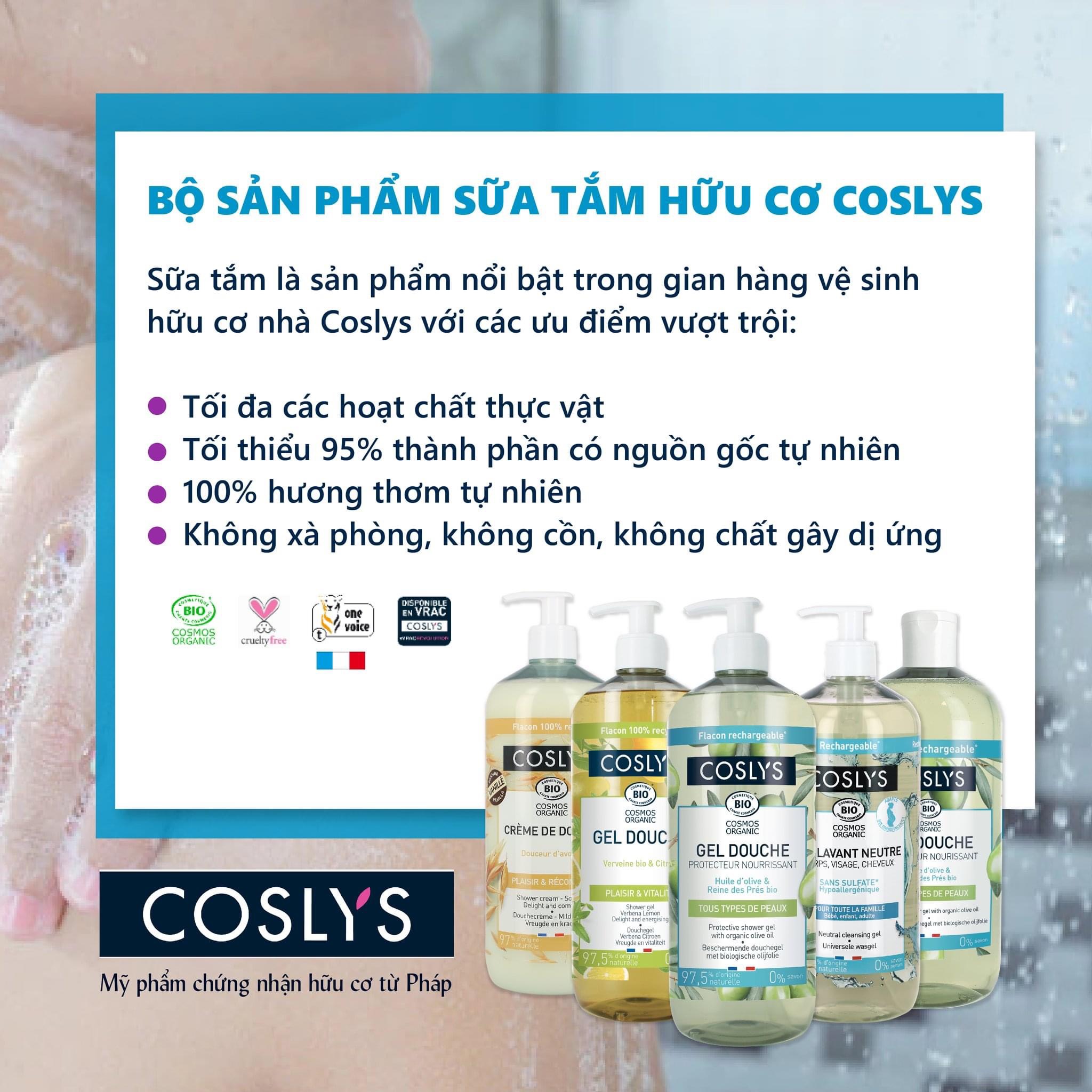 Sữa tắm dưỡng da dưỡng ẩm hữu cơ dạng Gel chiết xuất từ Yến mạch 1L - Coslys