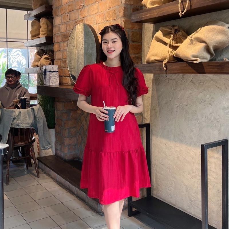 Đầm Bầu Phom Đuôi Cá Cổ Bèo Phối Tay Bèo Chất Xốp Hàn Nhẹ Nhàng Diện Đi Làm, Đi Chơi Xinh - Đen