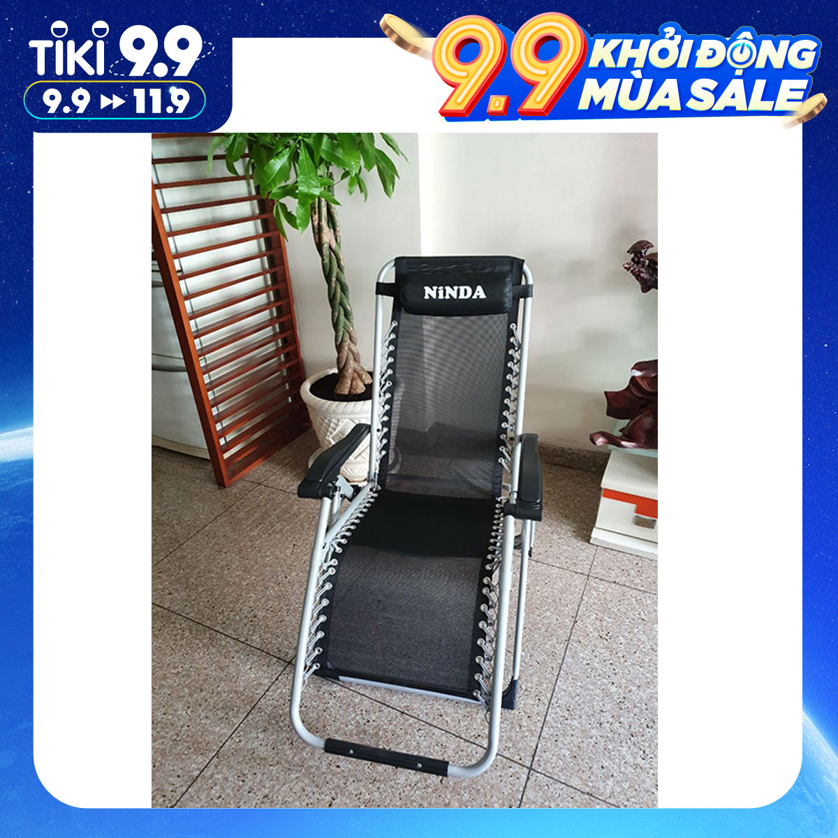 Ghế xếp thư giãn - dựa ngả lưng NiNDA G830 có khoá sắt, tải trọng 300kg, thích hợp với người cao tuổi, gấp gọn khung thép không gỉ, đế chống trượt - Hàng cao cấp chính hãng