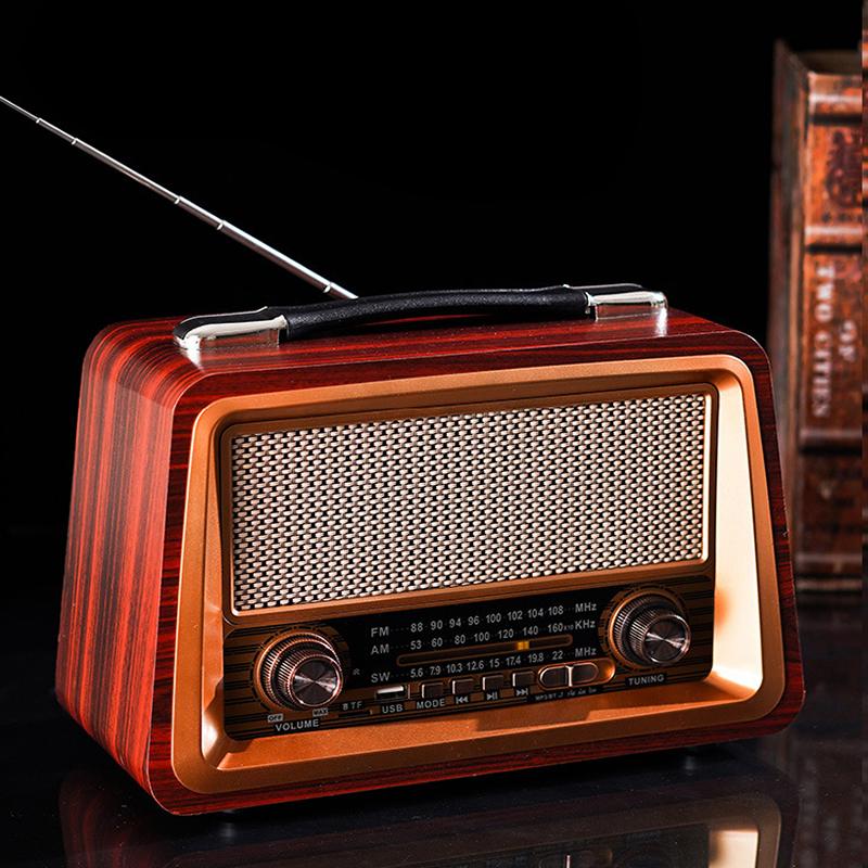 Loa bluetooth không dây radio retro bằng gỗ di động Color: Mahogany Color
