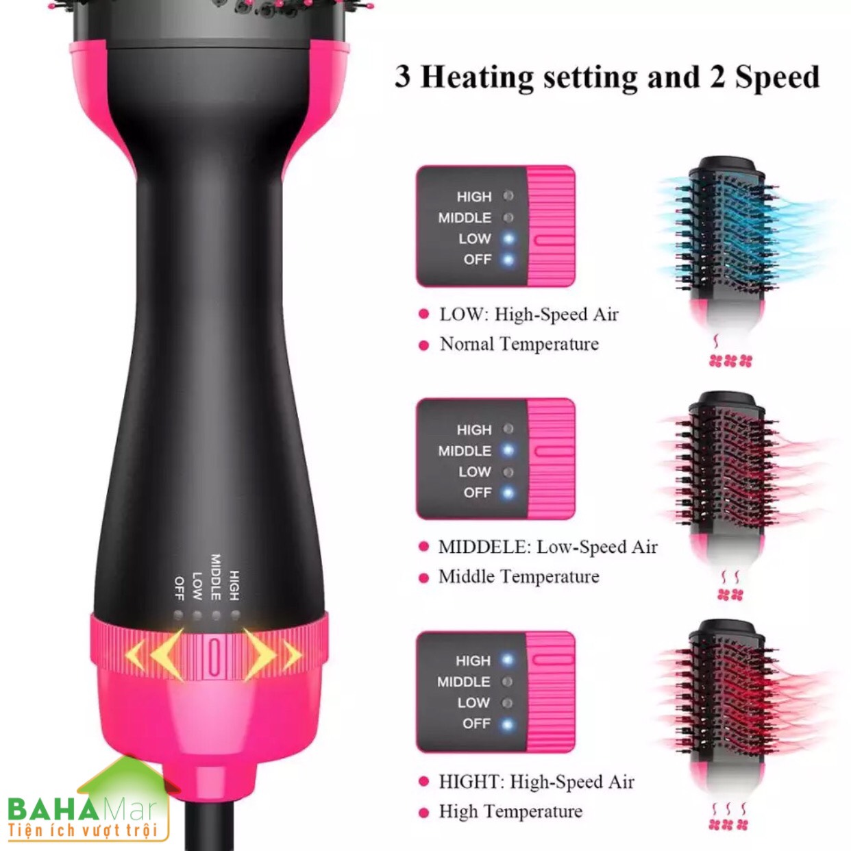 LƯỢC ION SẤY TÓC TẠO KIỂU 4 TRONG 1 BAHAMAR vừa chải tóc vừa sấy tóc và tạo kiểu cho tóc công nghệ ion âm giúp tóc mượt và bóng