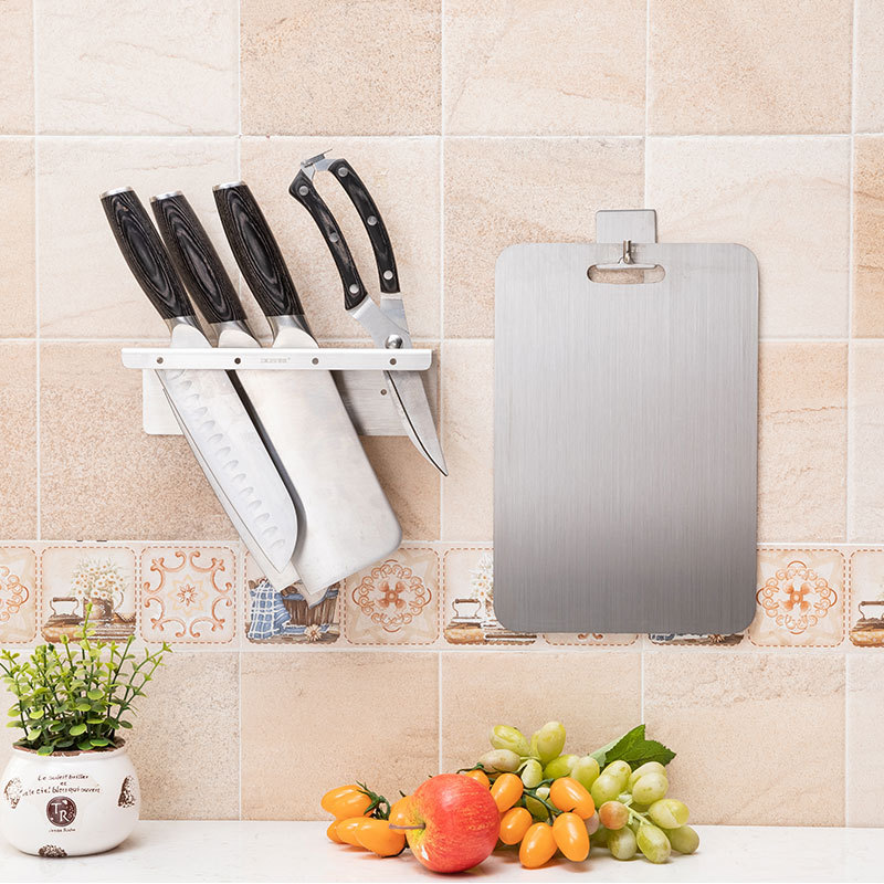 Kệ để dao kéo HOBBY KDT Inox 304 nhiều ngăn - có 4 móc treo - kèm keo dán gạch men và đinh ốc