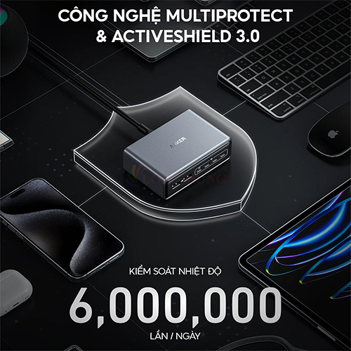 Bộ sạc nhanh Anker GaNPrime Supercharged Multi-Port Desktop Charging Station 200W 2USB 4Type-C A2683 - Hàng chính hãng
