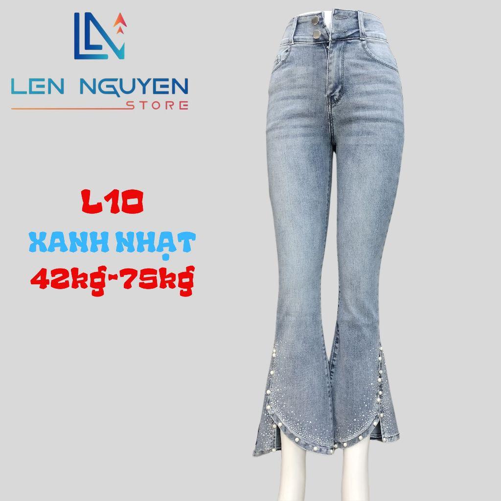 L10_Quần jean nữ, loe, lưng cao, quần bò nữ dáng ôm, quần rin nữ có big size, cho 42kg đến 75kg,LEN NGUYEN STORE - Đen