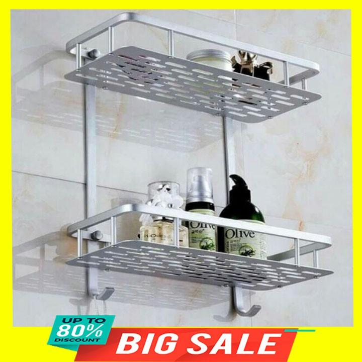 Giá kệ để đồ nhà bếp nhà tắm 2 tầng đa năng bằng hợp kim nhôm cao cấp 36*14*31,5cm