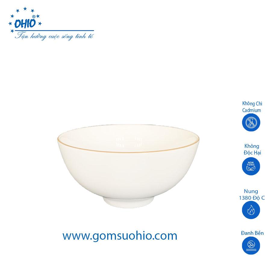 Combo Bộ Đồ Ăn Chén Cơm, Muỗng, Đĩa kê, Gác Muỗng Đũa Sứ Trắng Viền Kim OHIO