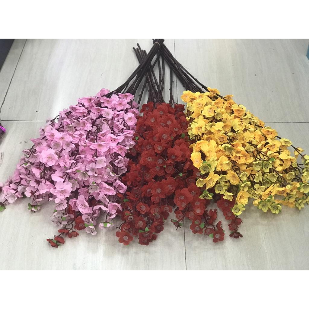 Cành hoa mai giả/ cành đào giả dài 1 mét cực đẹp màu sắc tự nhiên giống thật trang trí Tết 2022