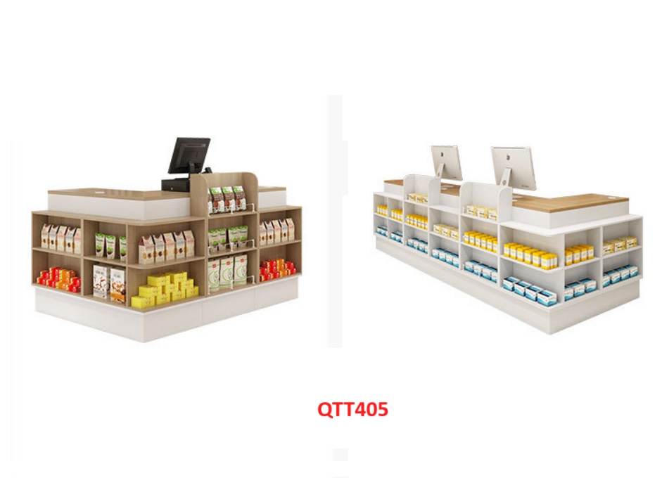 Hình ảnh Bàn tính tiền siêu thị , Bàn thu ngân thiết kế tiện lợi QTT405 - Nội thất lắp ráp Viễn Đông Adv