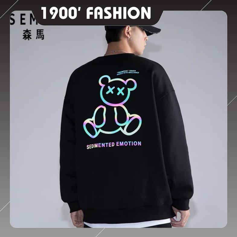 Áo Nỉ Sweater phản quang hình Gấu xx Áo sweater dày dặn, áo sweater nam nữ đẹp,áo đôi đẹp