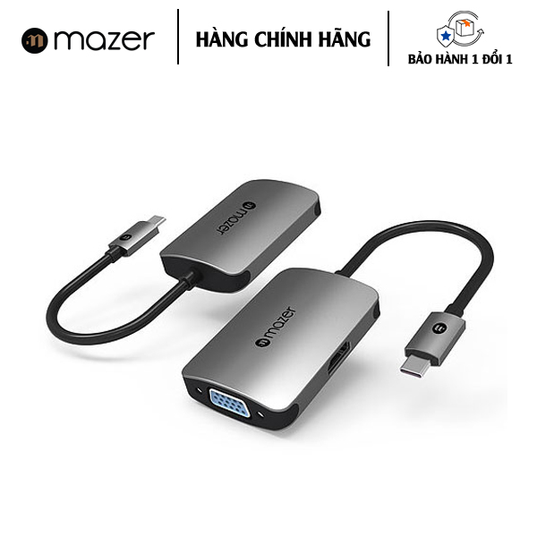 Cổng Chuyển Đổi Mazer USB-C to 4K-HDMI+VGA Dual Display Adapter - Hàng Chính Hãng