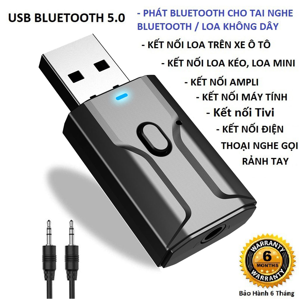 Thiết Bị Thu Phát Nhạc Không Dây VINETTEAM Usb Bluetooth 5.0 Âm Thanh Đa Chức Năng Jack 3.5mm Cho Loa Ô Tô Tai Nghe Bluetooth -Hàng Chính Hãng