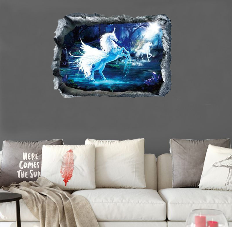 Tranh dán tường đôi bạch mã 3D trang trí sang trọng