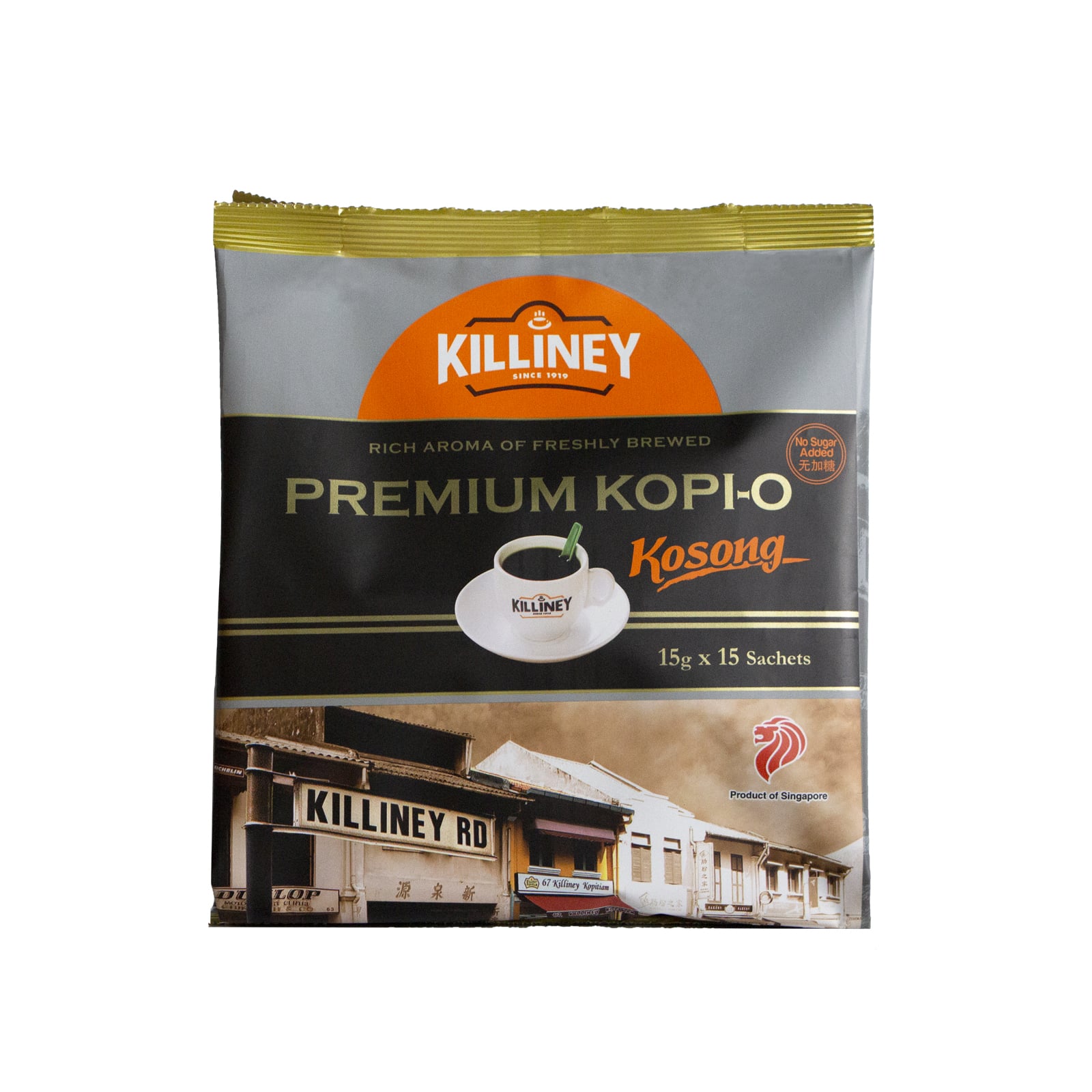 Túi 15 Gói Cà Phê Rang Xay Nguyên Chất Không Đường Cao Cấp Killiney Premium Kopi-O Kosong (15 gói x 15g)