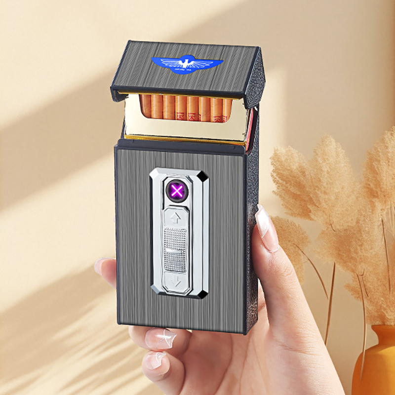Bật Lửa Điện Plasmas Kiêm Hộp Đựng Thuốc 20 Điếu Dài Slim B09