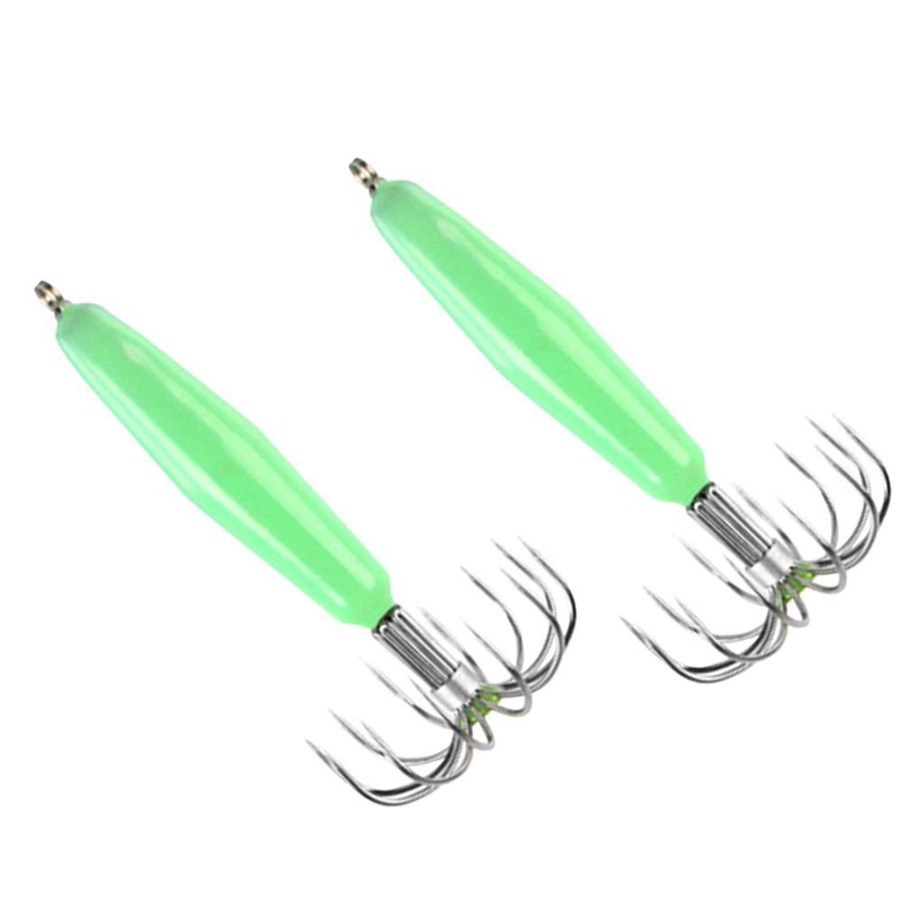 2xStainless Steel Luminous Squid Jig Hook Barrel Umbrella Octopus Hook 8.2cm