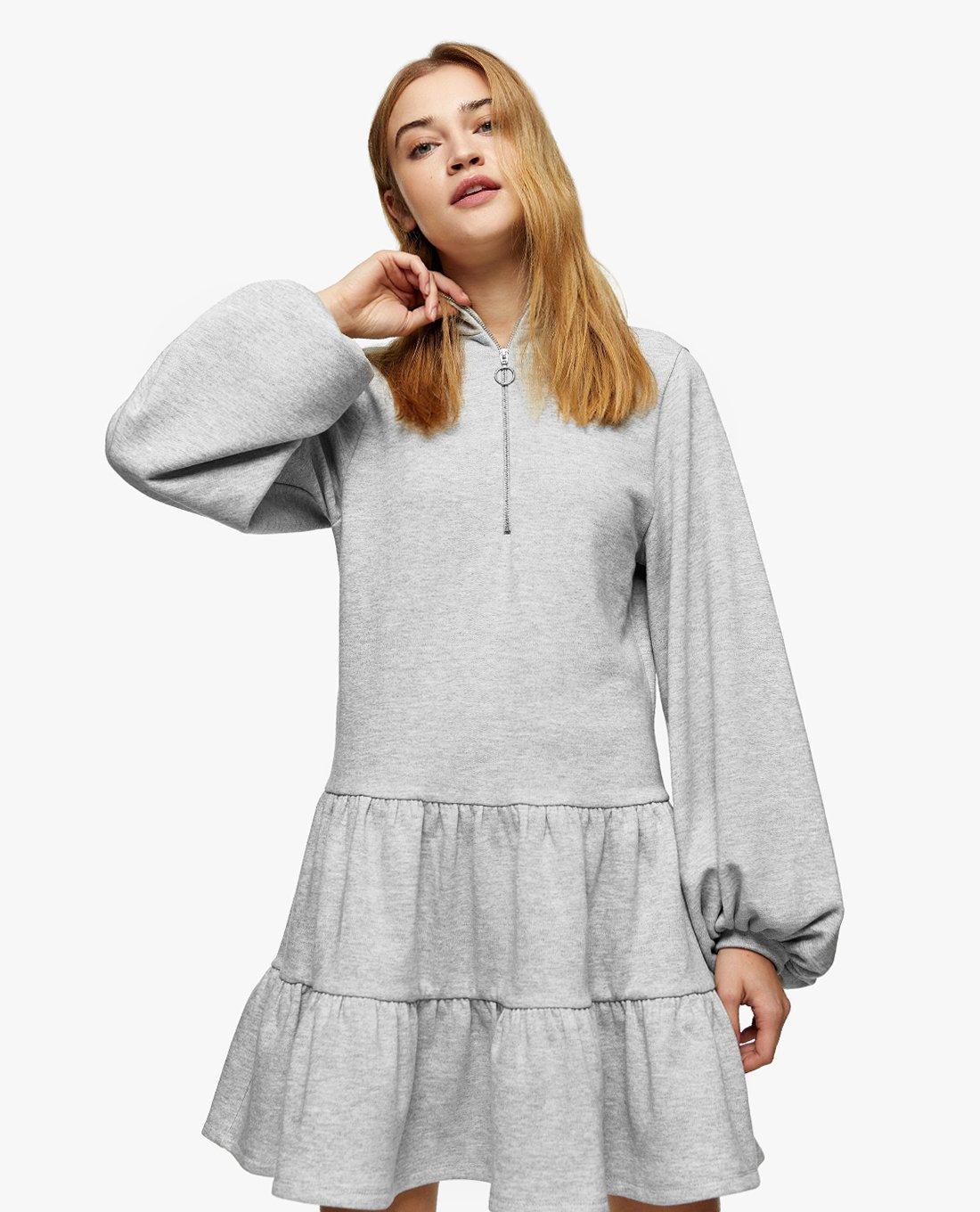 TOPSHOP - Đầm mini tay dài Grey Peplum Sweatshirt 10M55TGRY