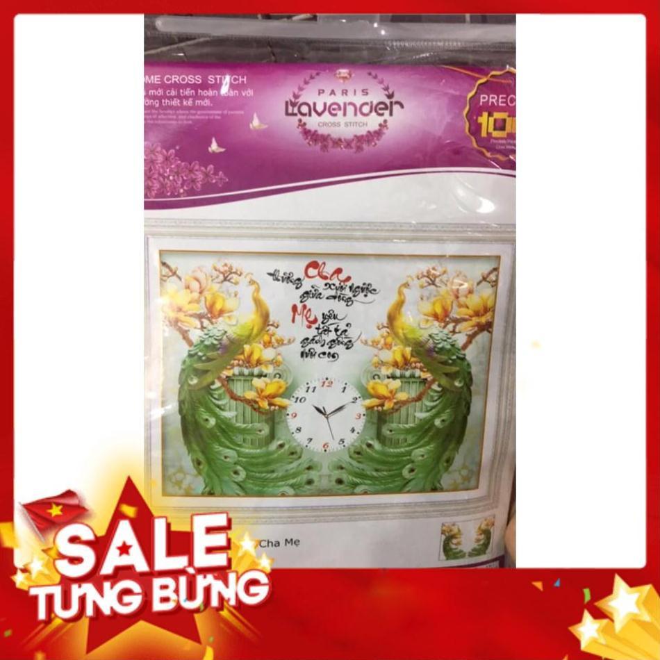 Tranh thêu chữ thập thư pháp cha mẹ KT 57x44cm