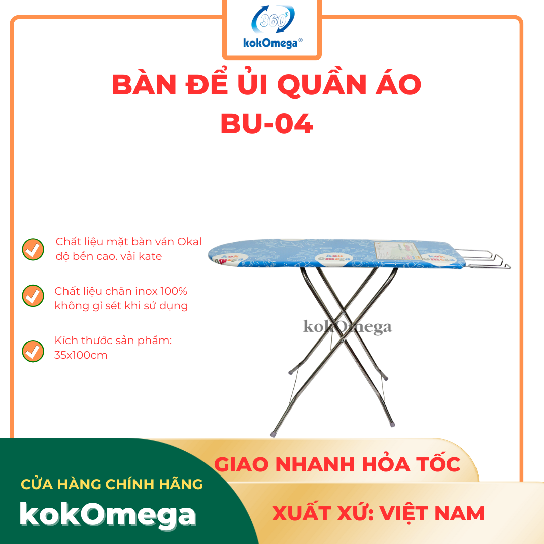 Bàn Để Ủi Quần Áo Kiểu Đứng Lót Ván kokOmega BU-04 35 x 100 Cm (Họa Tiết Ngẫu Nhiên)