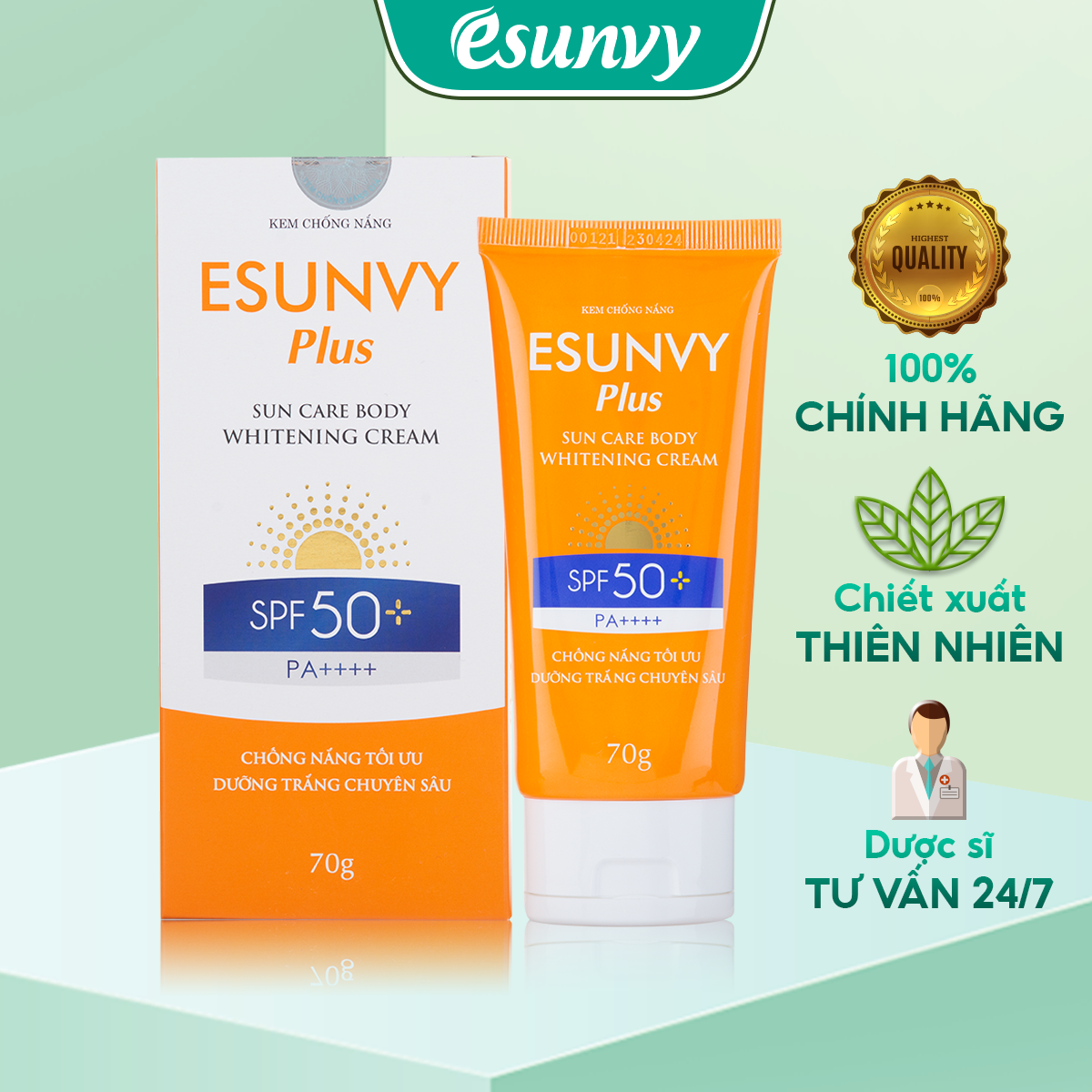 Kem Chống Nắng Esunvy Plus Sun Care Body SPF50+/PA++++ Bảo Vệ Da Tối Ưu, Dưỡng Trắng Chuyên Sâu Tuýp 70g TMP013