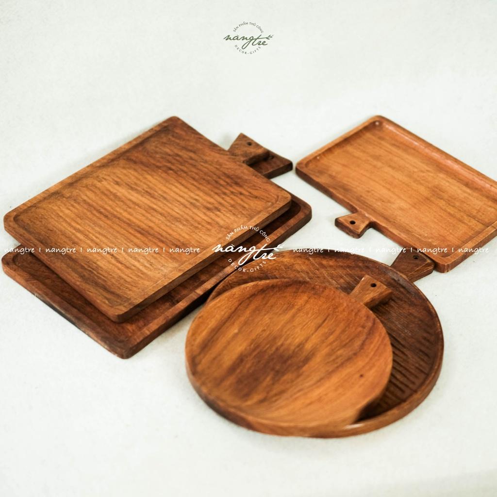 Khay gỗ tay cầm, Khay gỗ trang trí thức ăn, Square wooden tray