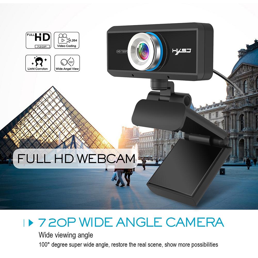 HXSJ S90 HD Webcam with Mic Manual Focus 720P Web Camera Video Call Camera with Privacy Cover for PC Laptop