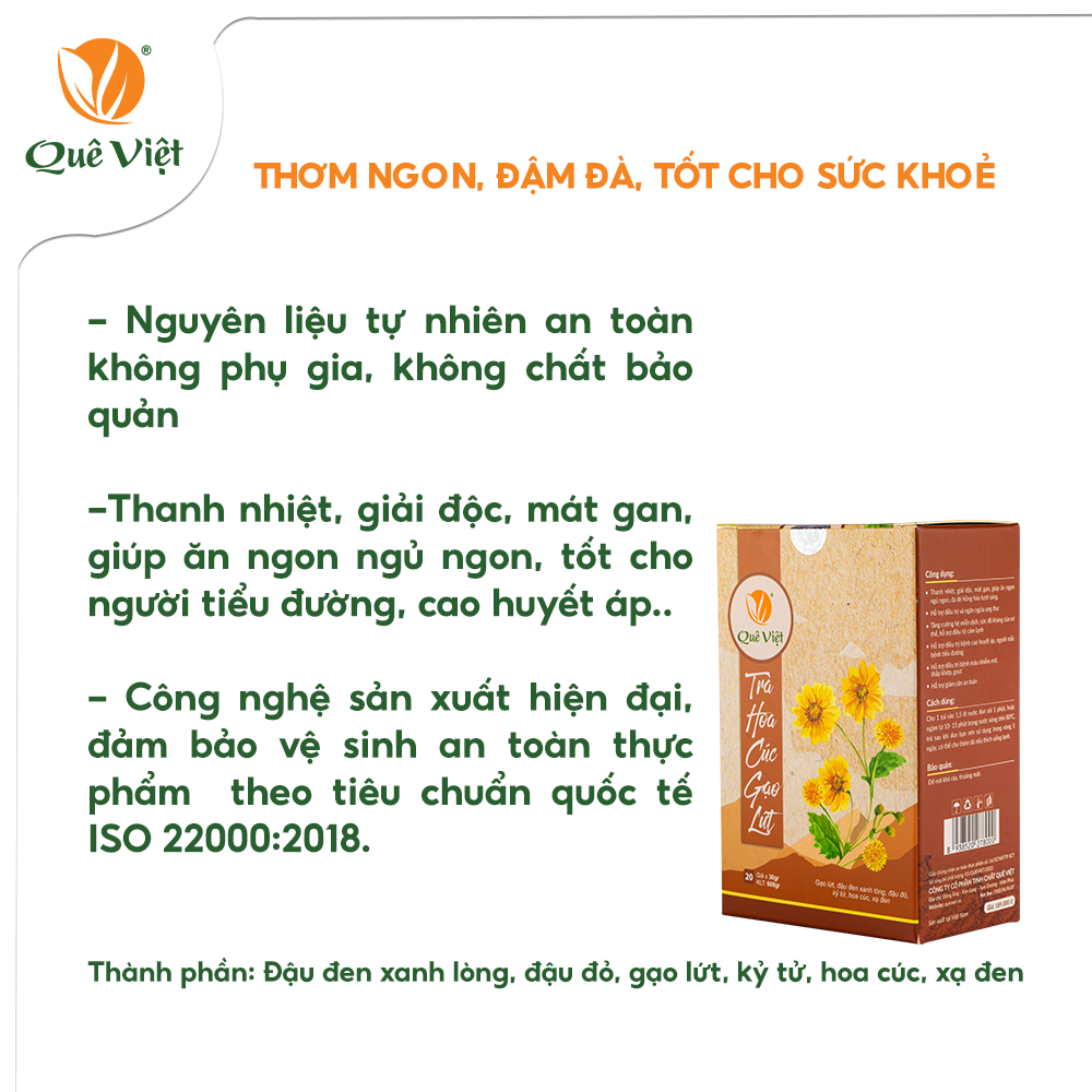 Trà hoa cúc gạo lứt Quê Việt thanh nhiệt, ngủ ngon, điều hoà huyết áp 30gr