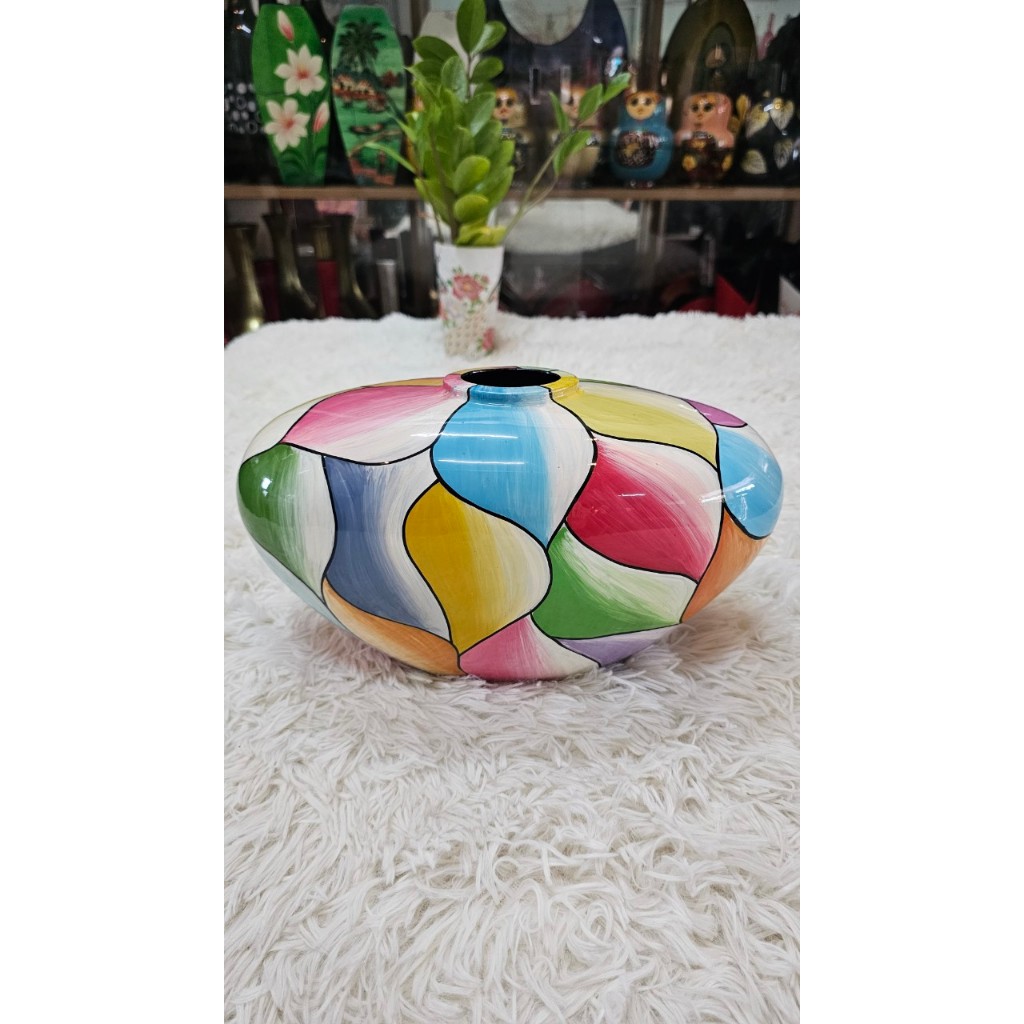 Bình vẽ hoa vàng hút tài lộc Sơn Mài Cao Cấp Thanh Bình Lê size 15x30x17 cm Cắm Hoa, Trang Trí Kệ, Bàn Làm Việc,Quà Tặng
