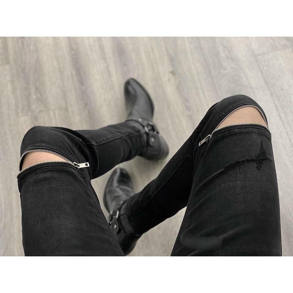 QUẦN JEAN RÁCH MIX KHÓA ZIP GỐI