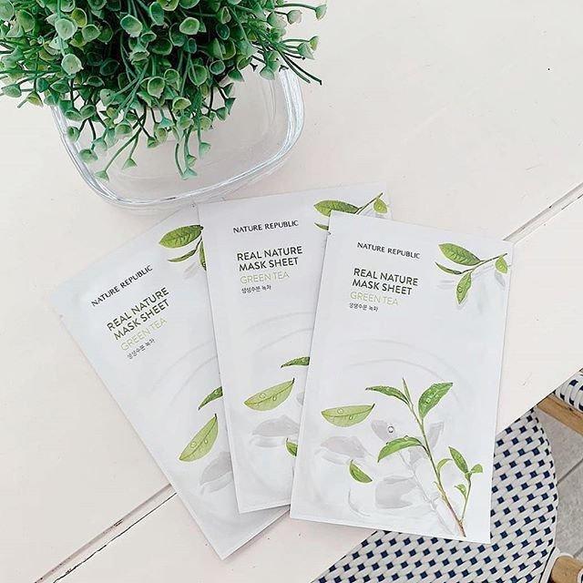 Combo 5 Mặt Nạ Giấy Cấp Ẩm, Ngừa Mụn, Săn Chắc Da Nature Republic Real Nature Mask Sheet 23ml x 5 - Green tea