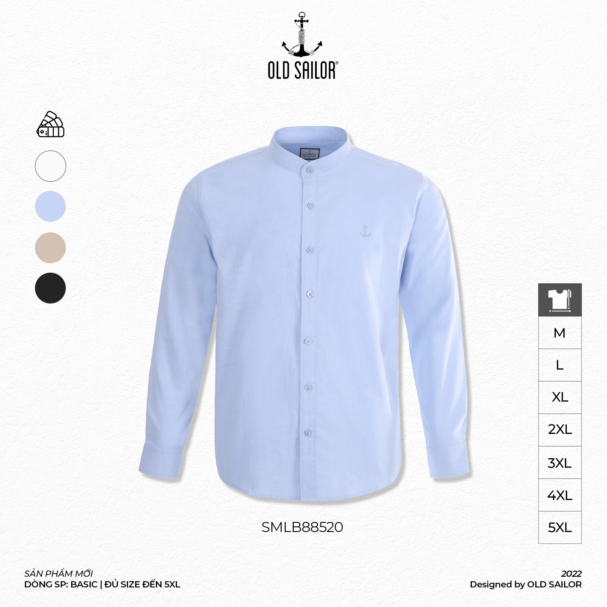 Áo sơ mi cổ trụ nam tay dài Old Sailor - OSL LONG SLEEVE OXFORD SHIRT - 88520 - Big size upto 5XL