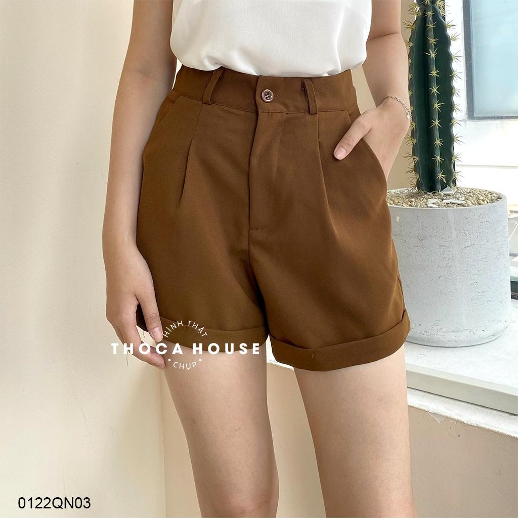 Quần short tây đen, nude, nâu trơn kiểu săn lai THOCA HOUSE trẻ trung hiện đại, chuẩn form dày dặn