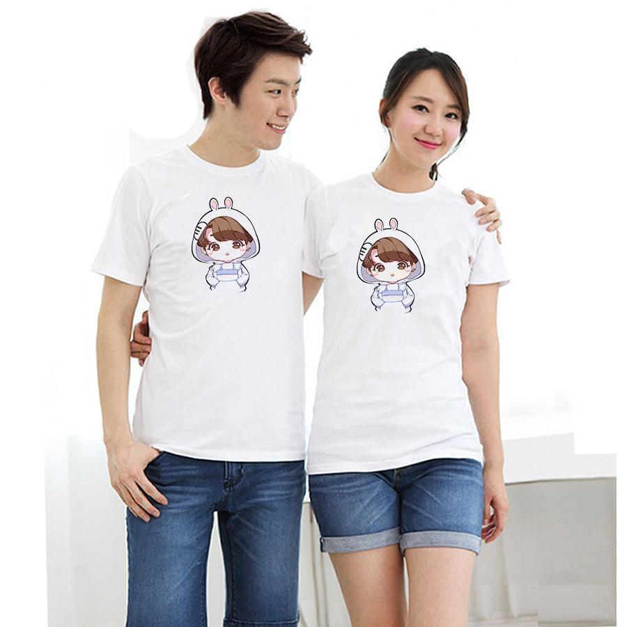 Áo thun cặp đôi in hình thần tượng BTS chibi form rộng phong cách hàn quốc