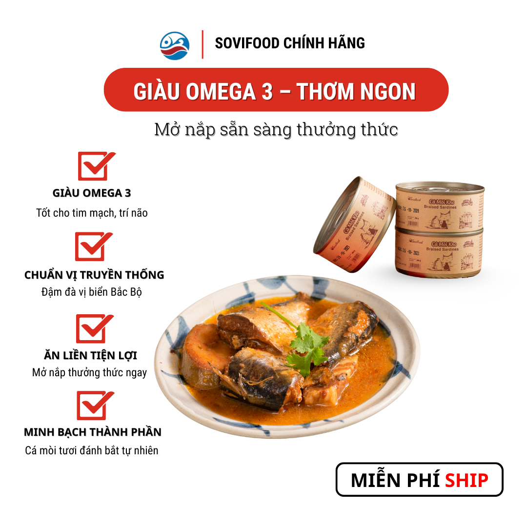 Combo 10 Lon Cá Mòi Kho Làng Chài Sovifood - Cá Mòi Kho Nhừ Xương Đậm Vị, OCOP 4 Sao Hải Phòng - 2kg